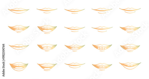 Collection of diverse smiling mouths showing different teeth and lip shapes