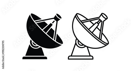 Two satellite dishes are shown in contrasting black and white designs