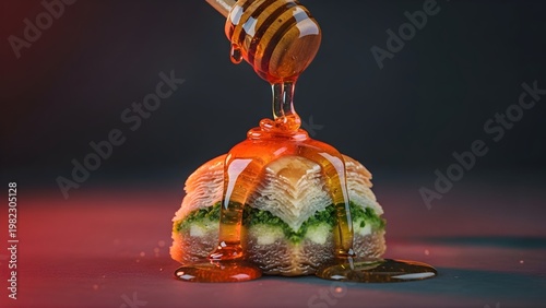 Honey Dripping on Turkish Baklava – Ultra Detailed Cinematic Dessert Food Photography