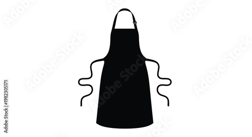 A black silhouette of a kitchen apron featuring two waist ties and a neck strap