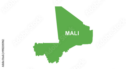 A green silhouette map of mali west africa with the country s name centered within