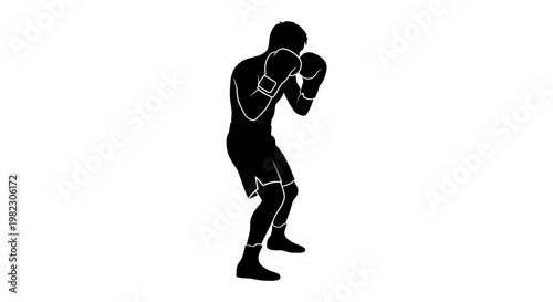 A silhouette of a boxer in fighting stance.
