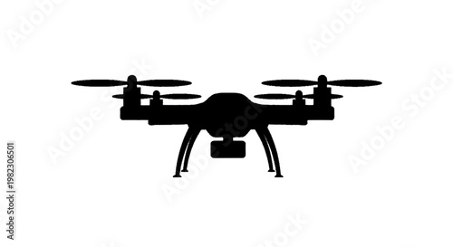 Vector illustration of silhouette of a modern quadcopter drone with a camera on a transparent background