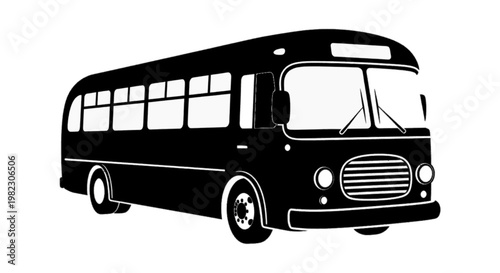Vector illustration of vintage bus silhouette icon, classic passenger vehicle vector illustration on a transparent background