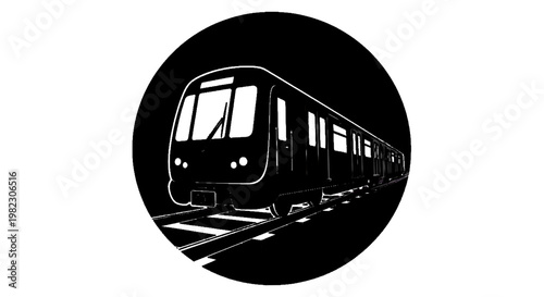 Vector illustration of subway train silhouette icon, metro transport vector illustration in a circle on a transparent background