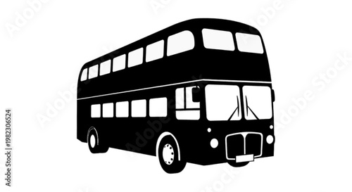 Vector illustration of black silhouette of a classic double decker bus on a transparent background
