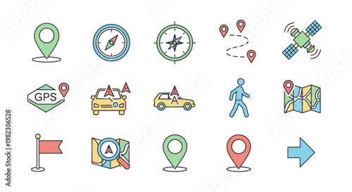 Navigation icons and travel symbols.