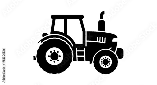 Vector illustration of black silhouette icon of a farm tractor on a transparent background