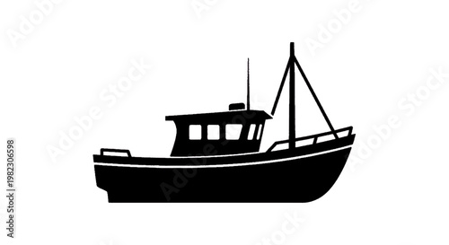 Vector illustration of silhouette of a fishing boat on a transparent background
