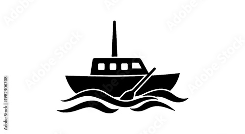 Vector illustration of icon of a boat with a paddle on the water, vector illustration on a transparent background