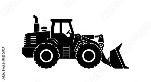 Vector illustration of black silhouette of a wheel loader construction vehicle on a transparent background