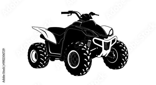Vector illustration of black and white silhouette illustration of an allterrain vehicle or quad bike on a transparent background