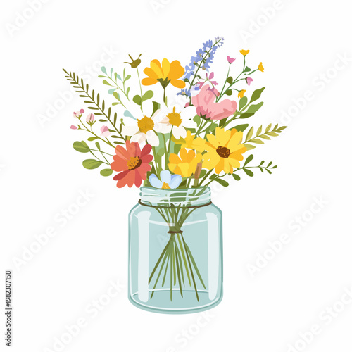 Wiesenblumenstrauß im rustikalen Glas