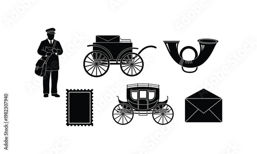 Vintage postal service icons and symbols from a bygone era