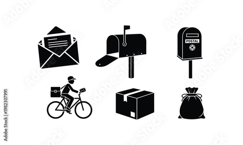Various icons representing different methods of mail and package delivery