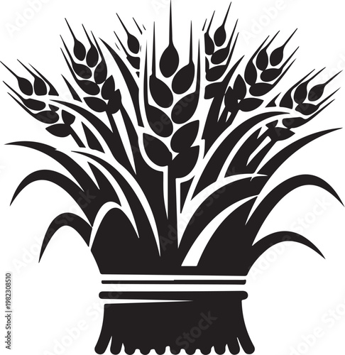 Wheat, grain, sheaf, harvest, black, icon, vector, illustration, agriculture, farming