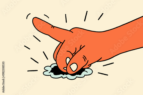 Finger Pressing a Soft Puffy UI Button in Minimalist Style