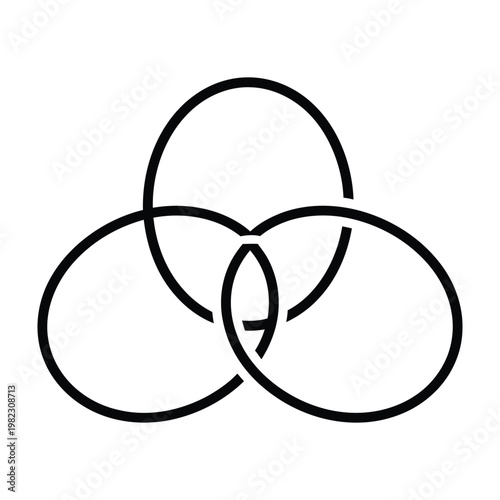 Interlocking triple circle line art icon representing synergy connection and unity in a minimal design with interlocking