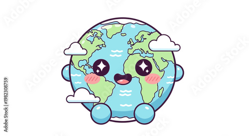 Cartoon Earth Character Smiling Face.