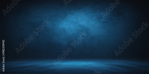 A dark blue grunge interior wall creates a moody backdrop with smoky mist and deep night sky textures for a dramatic design