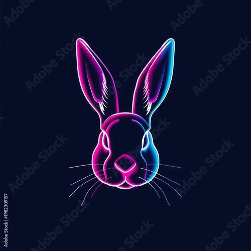 Art illustration of an rabbit mascot in vivid neon colors