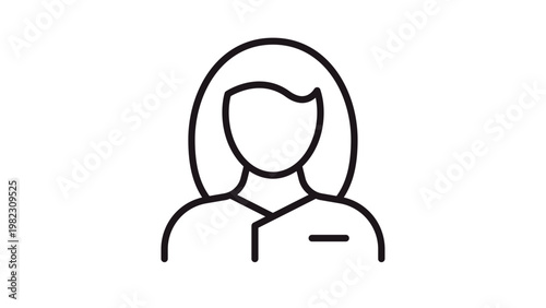 Minimalist black vector icon illustration of a female nurse or medical professional in uniform, featuring a clean line art silhouette design for healthcare, clinical, or wellness services.