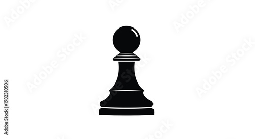 A simple black silhouette of a chess pawn is prominently displayed on a white background