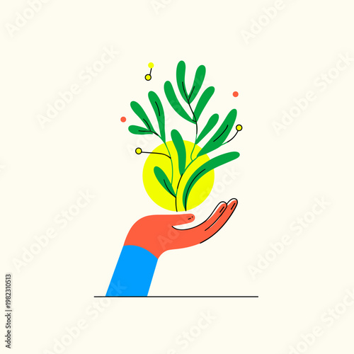 Hand Holding a Bioluminescent Seed Orb in Minimalist Bio-Art