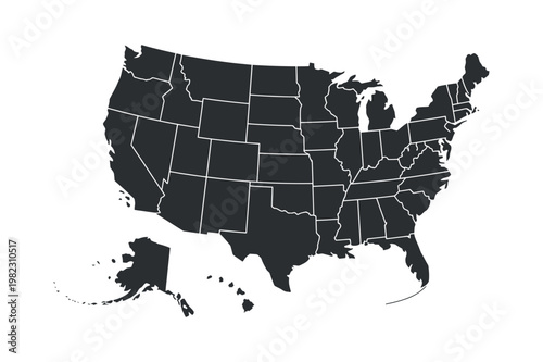 United States map outline with state borders against a white background