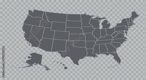 United States map with state borders on transparent background for concept design
