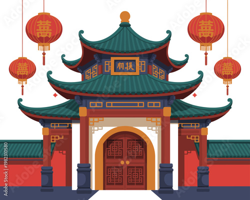 Chinese temple gate stands quite tall.