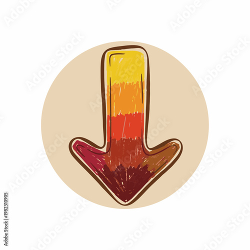 Colorful Downward Arrow Icon with Gradient for Digital Design, Social Media Graphics, Website Navigation, and User Interface Elements
