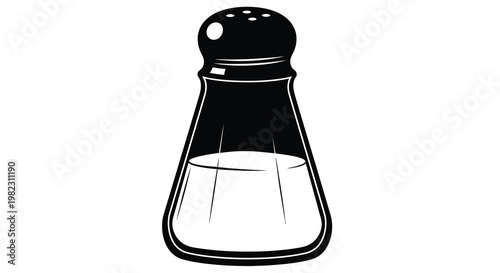 A simple black and white illustration depicts a classic pepper shaker with visible holes high quality