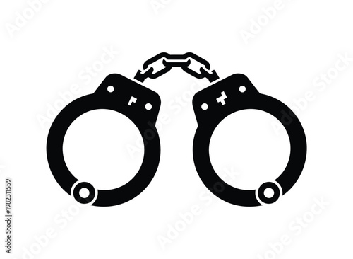 Handcuffs lie flat on white background.