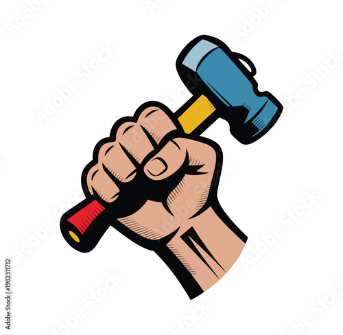 Hammer held firmly by a human hand.