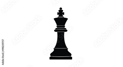 A stark black silhouette depicts a chess king standing prominently on a white background high quality