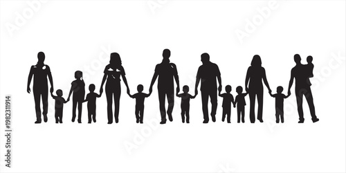 Happy Family Silhouettes Collection: Diverse Groups in Joyful Poses