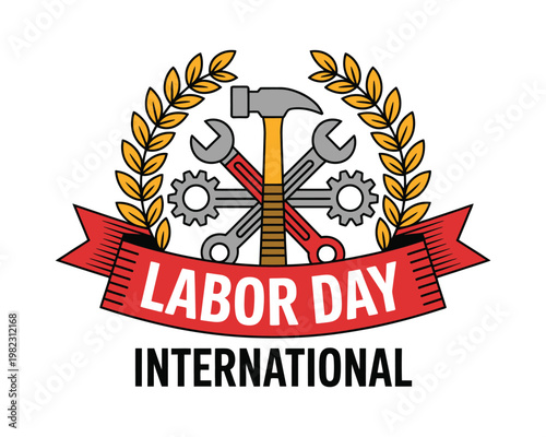 Tools surround a laurel wreath emblem.