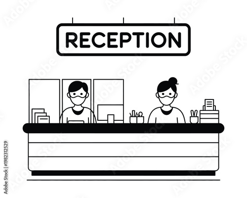 Reception desk serves office visitors.