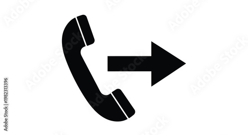 A black silhouette depicts a telephone handset combined with a right pointing arrow high quality professional