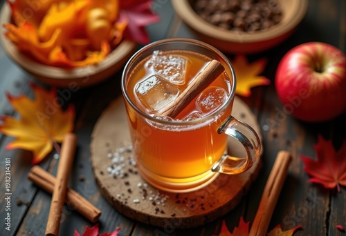 Rustic Autumn Market Apple Cider Delight with Cinnamon Stick Charming Ambience Harvest Joy
