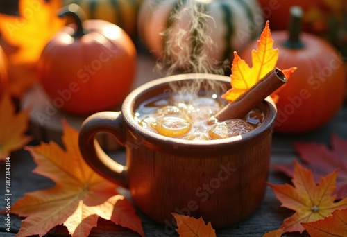 Rustic Autumn Market Warm Apple Cider Cinnamon Stick Spiced Charm Vibrant Visuals Nature