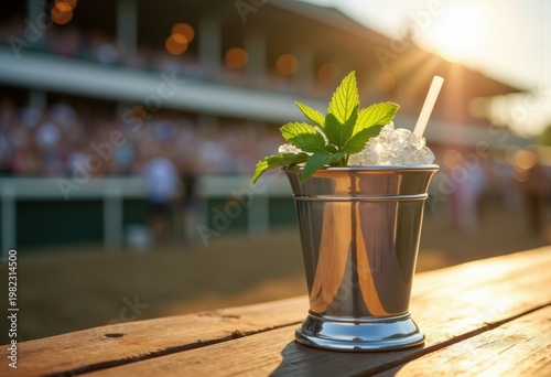Silver Cup Mint Julep Iconic Southern Cocktail Horse Racing Elegance Turquoise Green Thrilling Environment