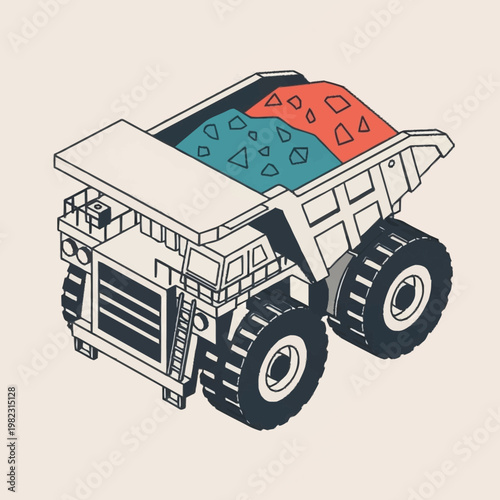 Heavy duty mining dump truck loaded with ore.