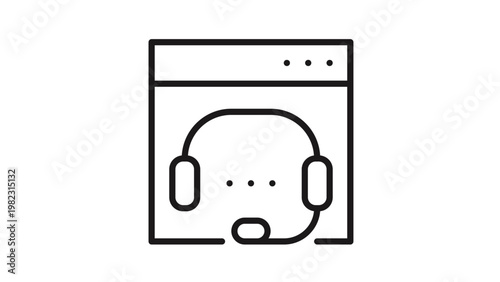 Foto Web portal frame containing a communication headset, signifying remote client guidance, internet helpdesk operations, virtual concierge services, and digital telephonic assistance