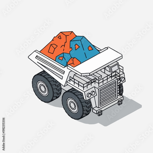 Heavy duty mining dump truck loaded with ore.