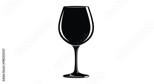 A silhouetted image depicts a classic wine glass with a rounded bowl and slender stem