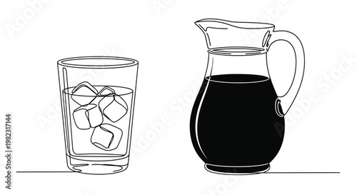 A minimalist illustration of a pitcher and glass with ice silhouette