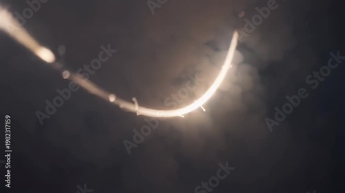 Neon electric arc cutting through dim atmospheric haze with light scattering effect