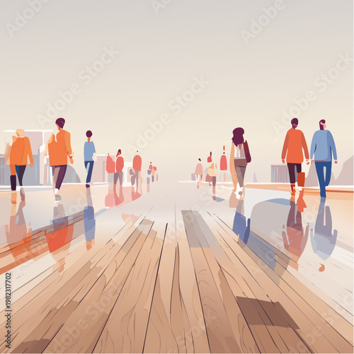 Artistic Abstract Wooden Floor Texture with Distorted Human Reflection Concept